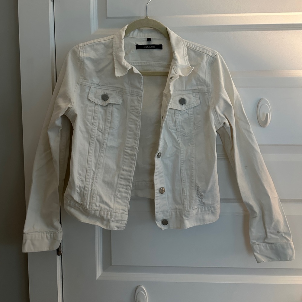 J Brand White Denim Distressed Jacket